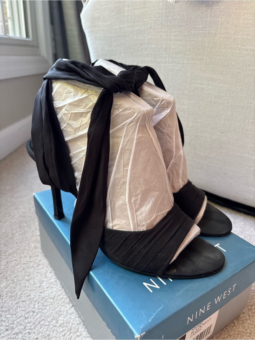 Nine West Black Wrap-Tie Open-Toe Stiletto Heels